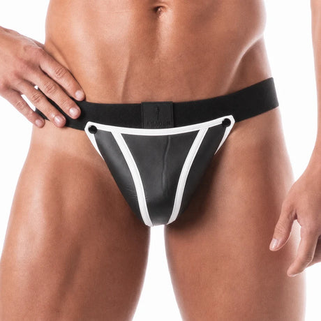 Leader Neoprene Jockstrap Black White