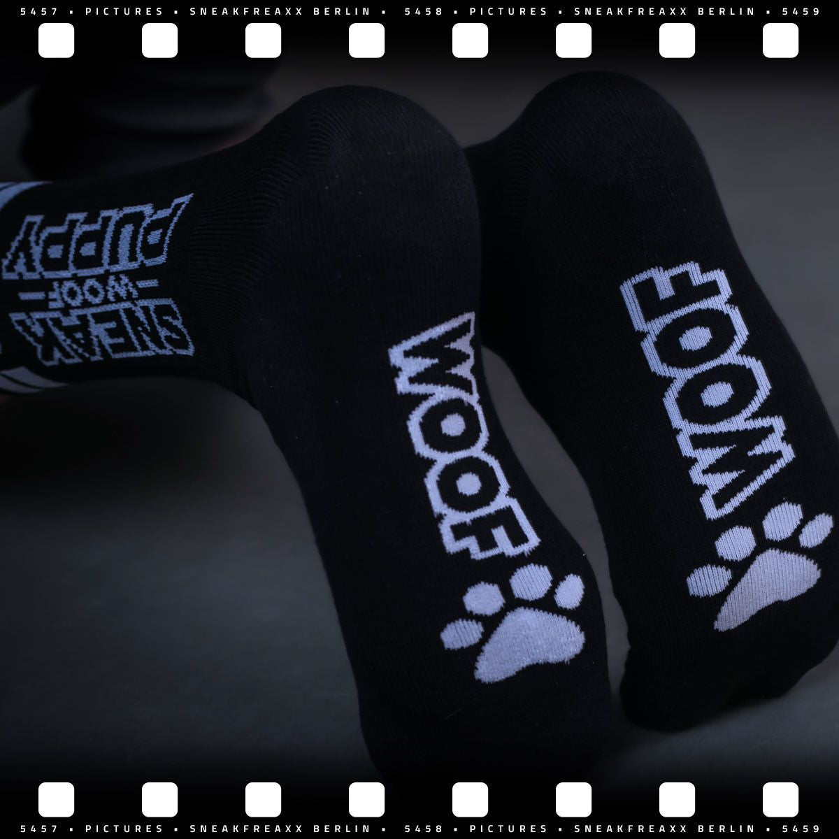 SNEAKFREAXX Woof Puppy Socks Black White