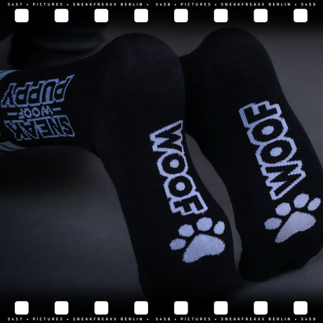 SNEAKFREAXX Woof Puppy Socks Black White