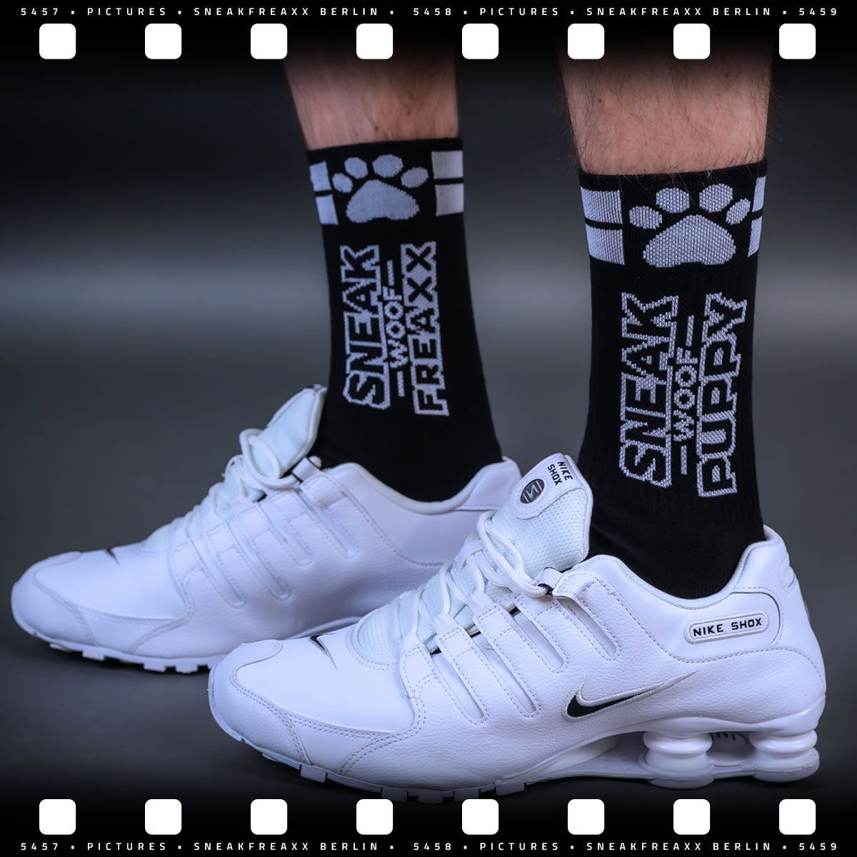 SNEAKFREAXX Woof Puppy Socks Black White
