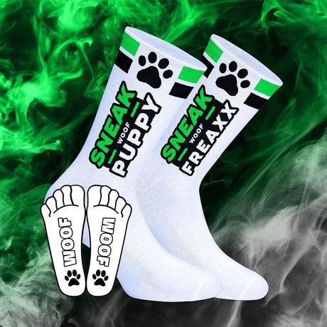 SNEAKFREAXX Puppy Socks White Neon Green