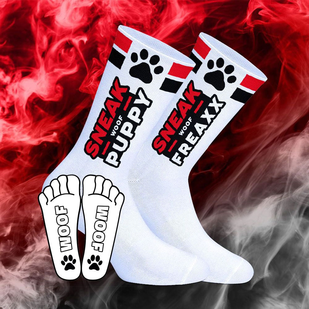 SNEAKFREAXX Puppy Socks White Red