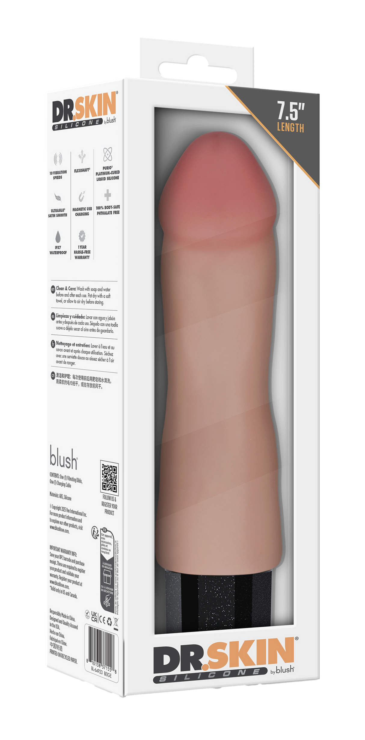 Dr Skin Silicone Dr Avery Vibrating Dildo 7.5 Inch Flesh
