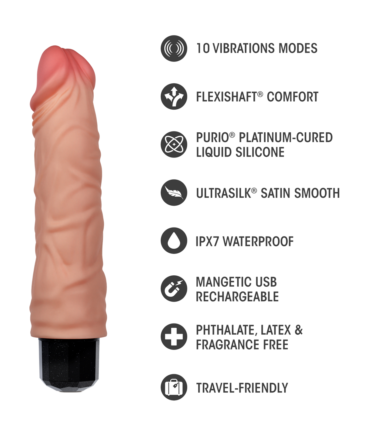 Dr Skin Silicone Dr Hunt Vibrating Dildo 8.75 Inch Flesh