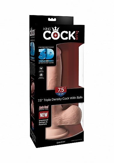 Pipedream King Cock PLUS 7.5 Inch Triple Density Dildo with Balls Flesh