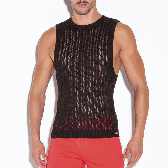Code 22 Knitted Stripe Tank Top Black
