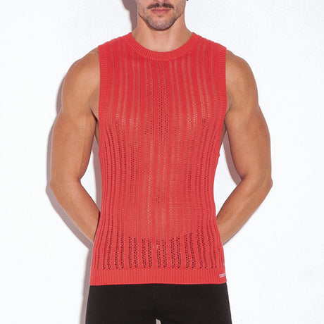 Code 22 Knitted Stripe Tank Top Coral