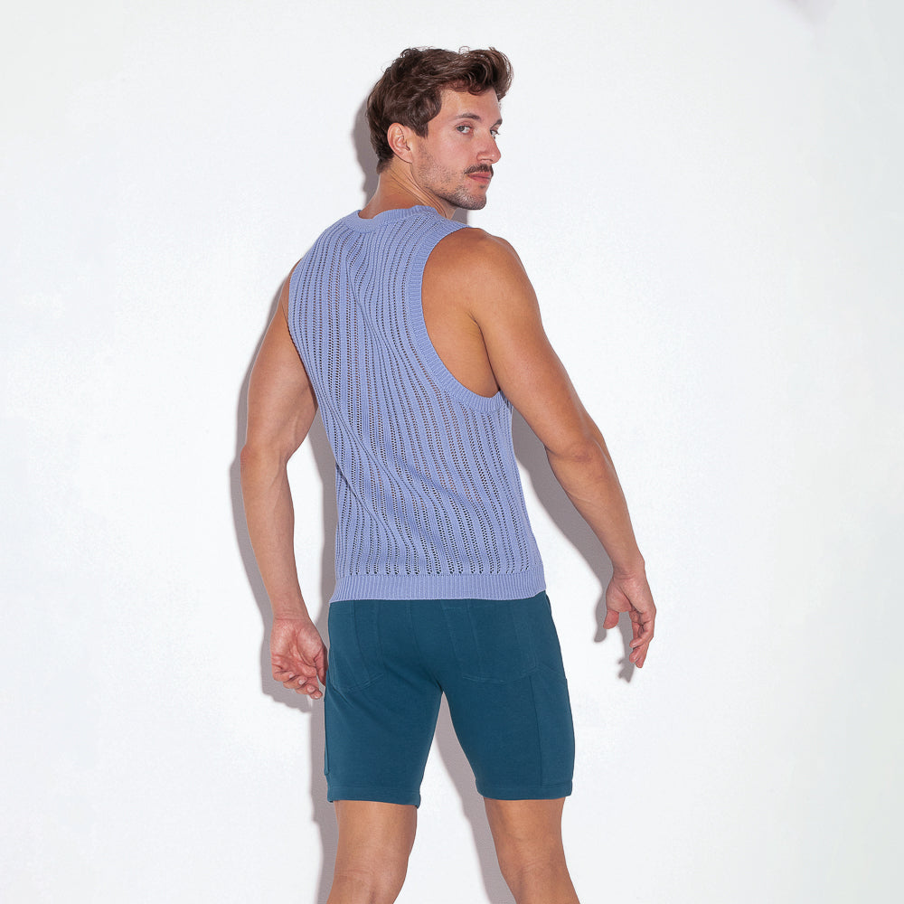 Code 22 Knitted Stripe Tank Top Sky Blue