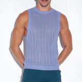 Code 22 Knitted Stripe Tank Top Sky Blue