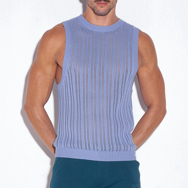 Code 22 Knitted Stripe Tank Top Sky Blue