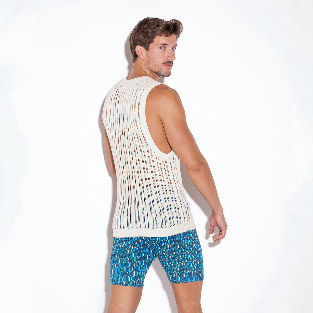 Code 22 Knitted Stripe Tank Top Off White