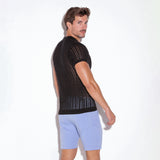 Code 22 Knitted Stripe Polo Shirt Black