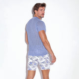 Code 22 Knitted Stripe Polo Shirt Sky Blue