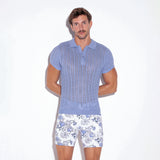 Code 22 Knitted Stripe Polo Shirt Sky Blue