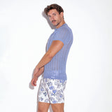 Code 22 Knitted Stripe Polo Shirt Sky Blue