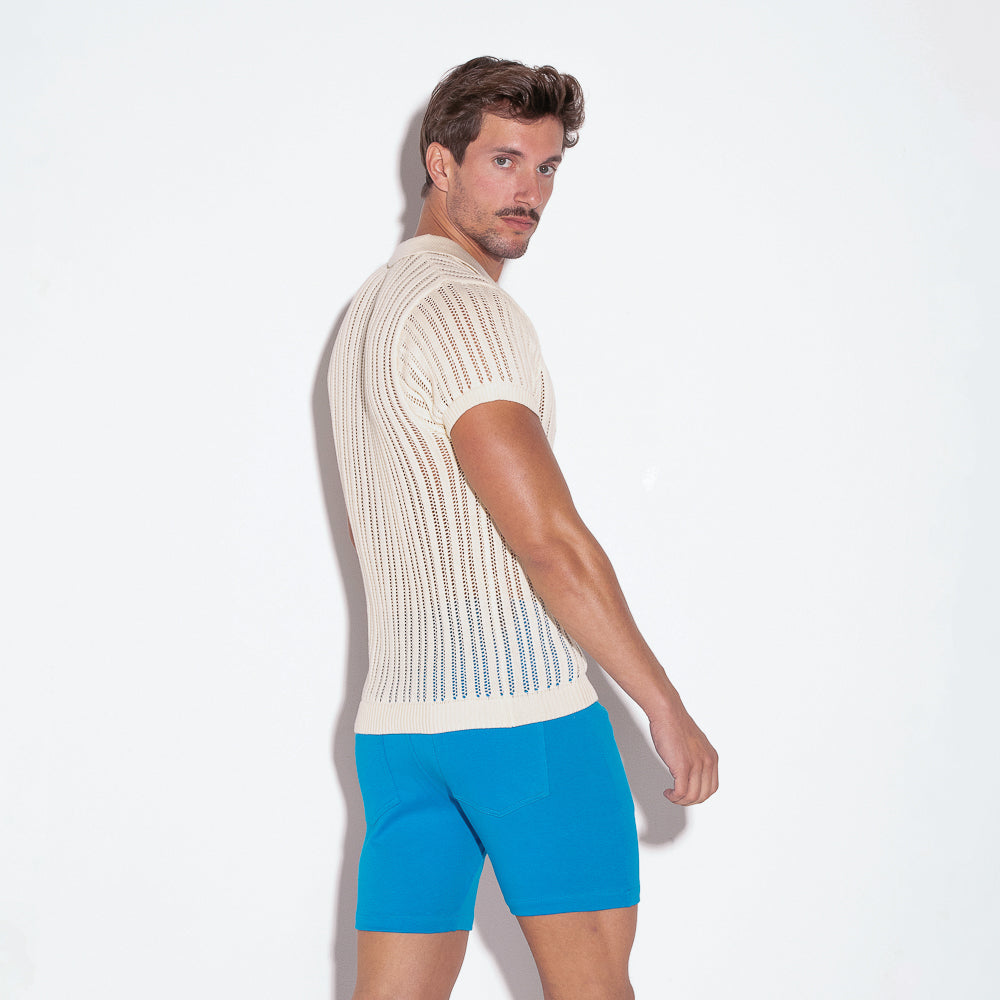 Code 22 Knitted Stripe Polo Shirt Off White