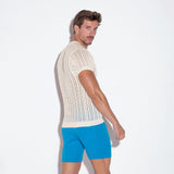 Code 22 Knitted Stripe Polo Shirt Off White