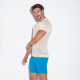 Code 22 Knitted Stripe Polo Shirt Off White