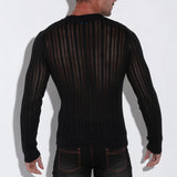 Code 22 Knitted Stripe Henley Sweater Black