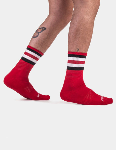 Barcode Berlin Half Fetish Socks Stripes Red Black White