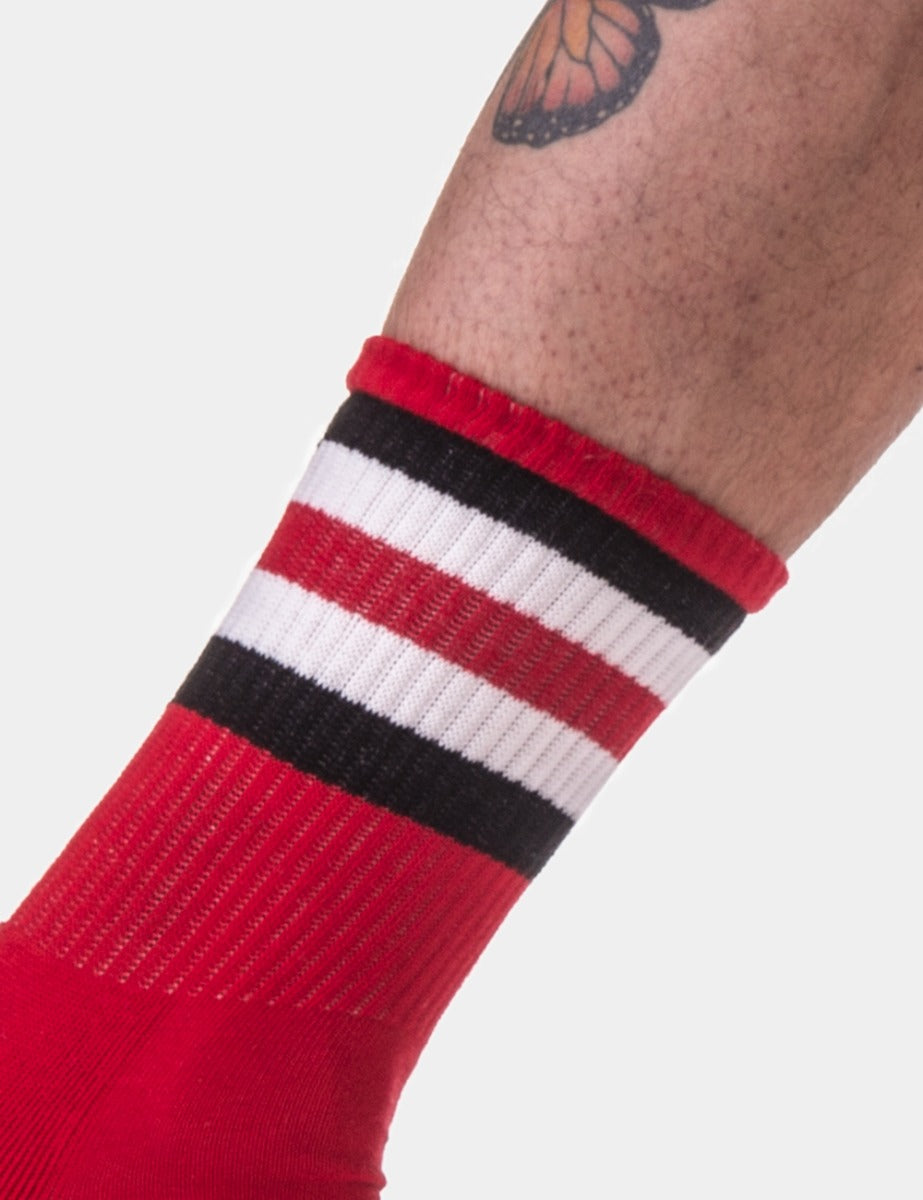 Barcode Berlin Half Fetish Socks Stripes Red Black White