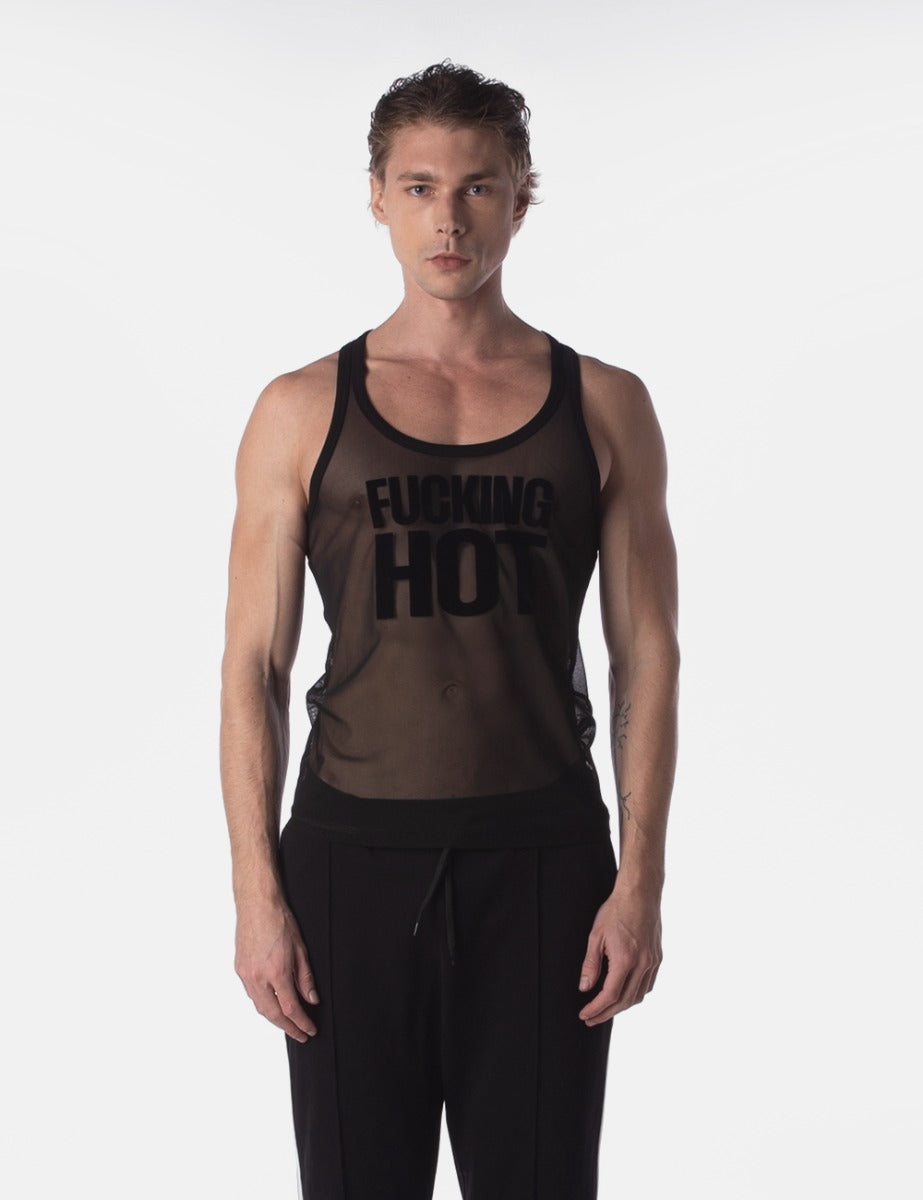 Barcode Berlin Mesh Tank Top Fucking Hot Black