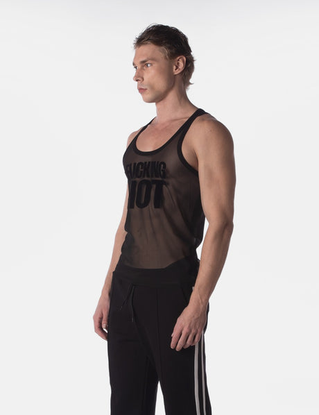 Barcode Berlin Mesh Tank Top Fucking Hot Black