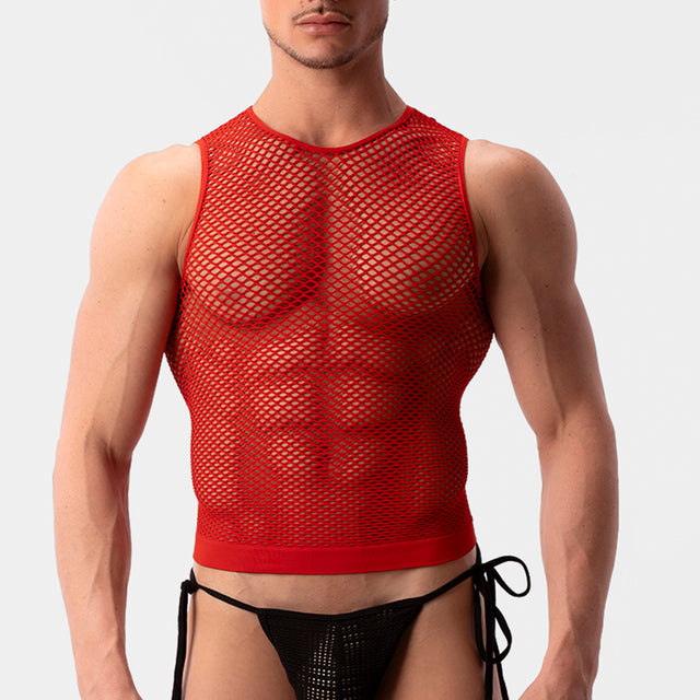 Barcode Berlin Fishnet Tank Top Stefano Red