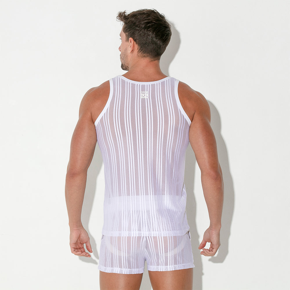 Code 22 Mesh Pinstripe Tank Top White
