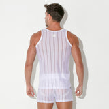 Code 22 Mesh Pinstripe Tank Top White