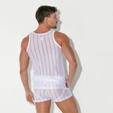 Code 22 Mesh Pinstripe Tank Top White