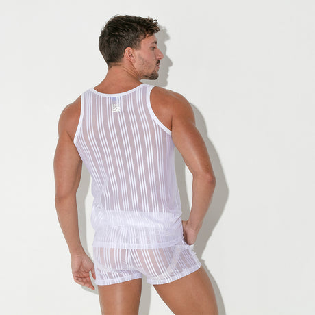 Code 22 Mesh Pinstripe Tank Top White