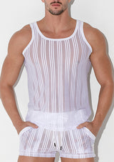 Code 22 Mesh Pinstripe Tank Top White