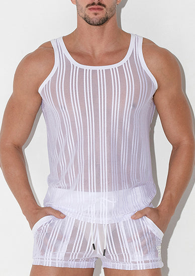 Code 22 Mesh Pinstripe Tank Top White