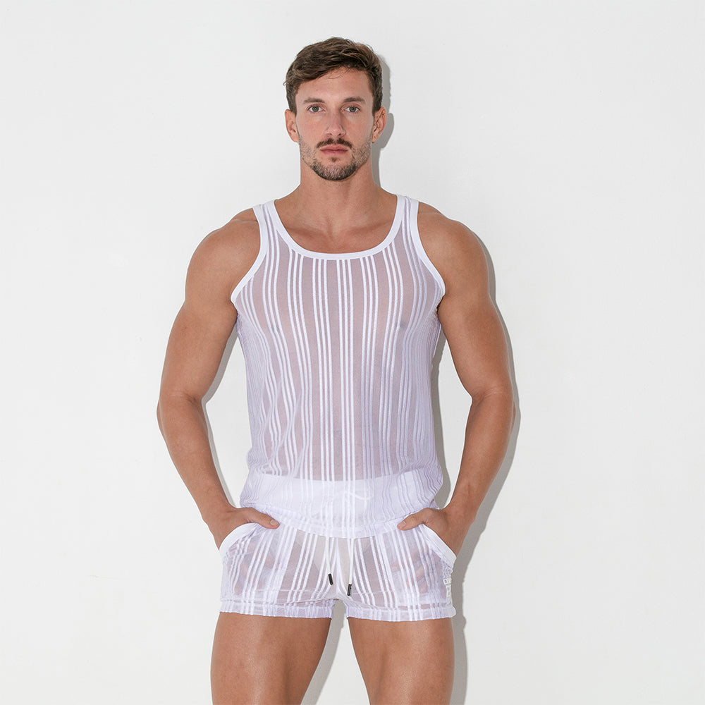 Code 22 Mesh Pinstripe Tank Top White