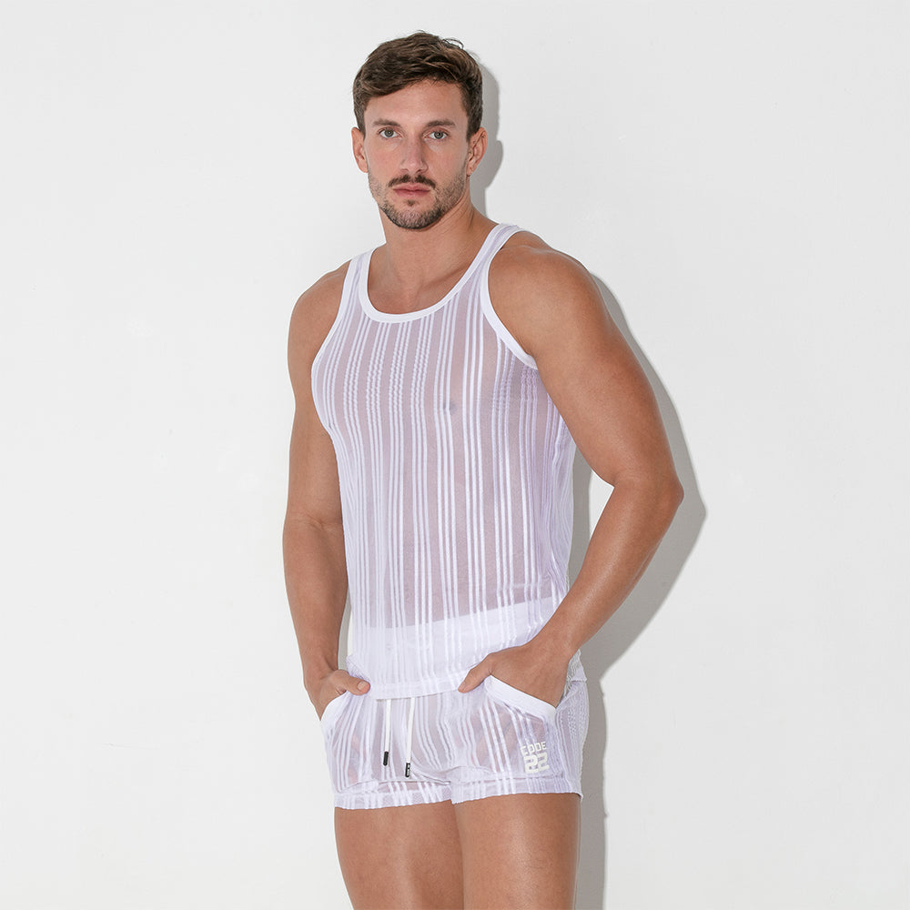 Code 22 Mesh Pinstripe Tank Top White