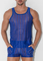 Code 22 Mesh Pinstripe Tank Top Blue