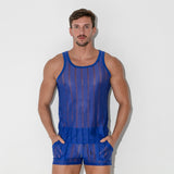 Code 22 Mesh Pinstripe Tank Top Blue