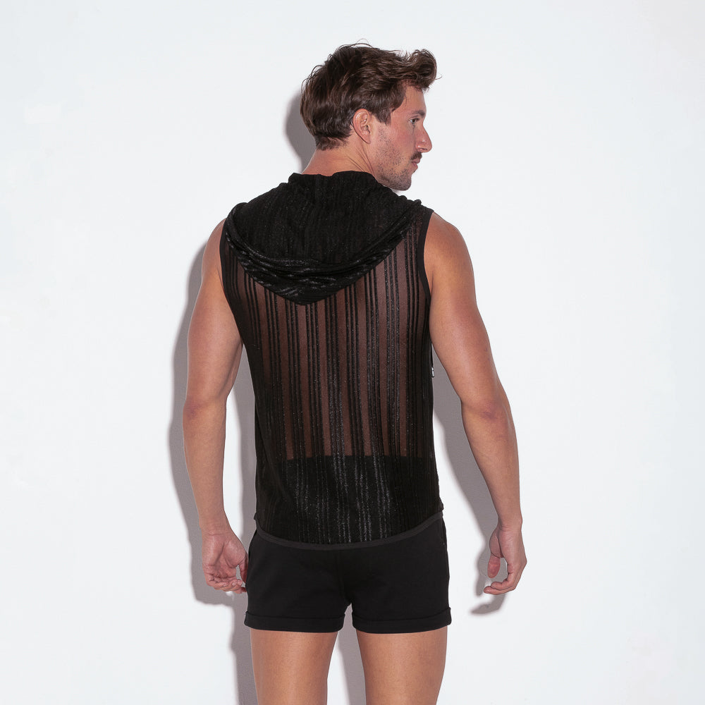 Code 22 Sheer Stripe Sleeveless Hoody Black