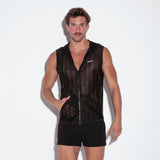 Code 22 Sheer Stripe Sleeveless Hoody Black