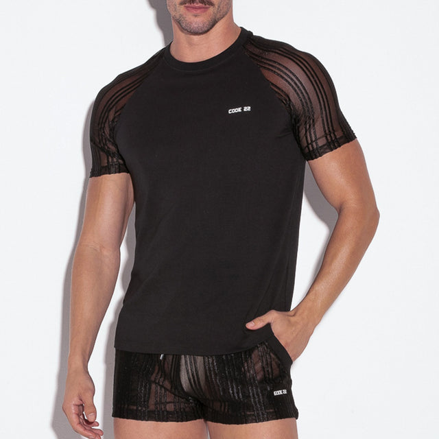 Code 22 Sheer Stripe T Shirt Black