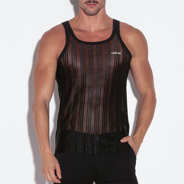 Code 22 Sheer Stripe Tank Top Black