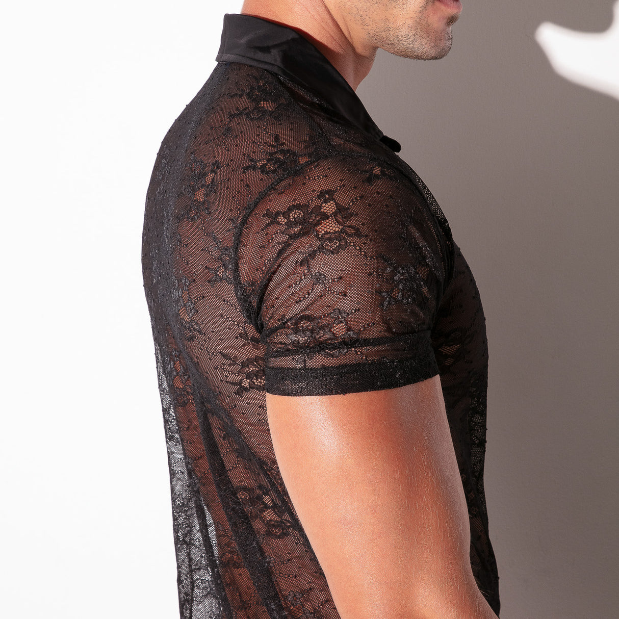Code 22 Sheer Lace Polo Black