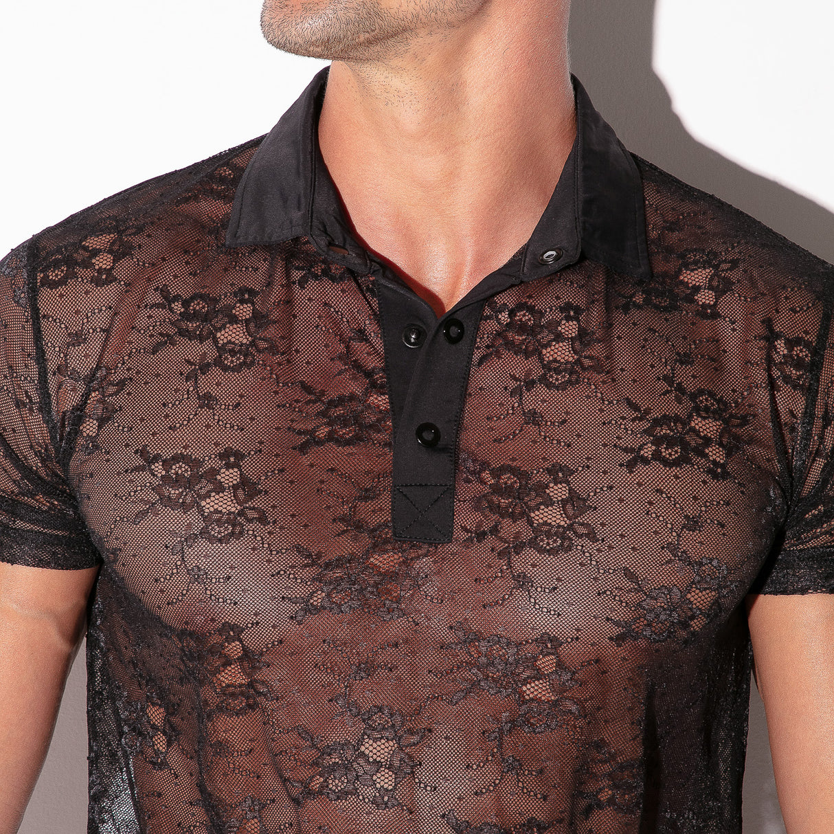 Code 22 Sheer Lace Polo Black