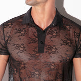Code 22 Sheer Lace Polo Black