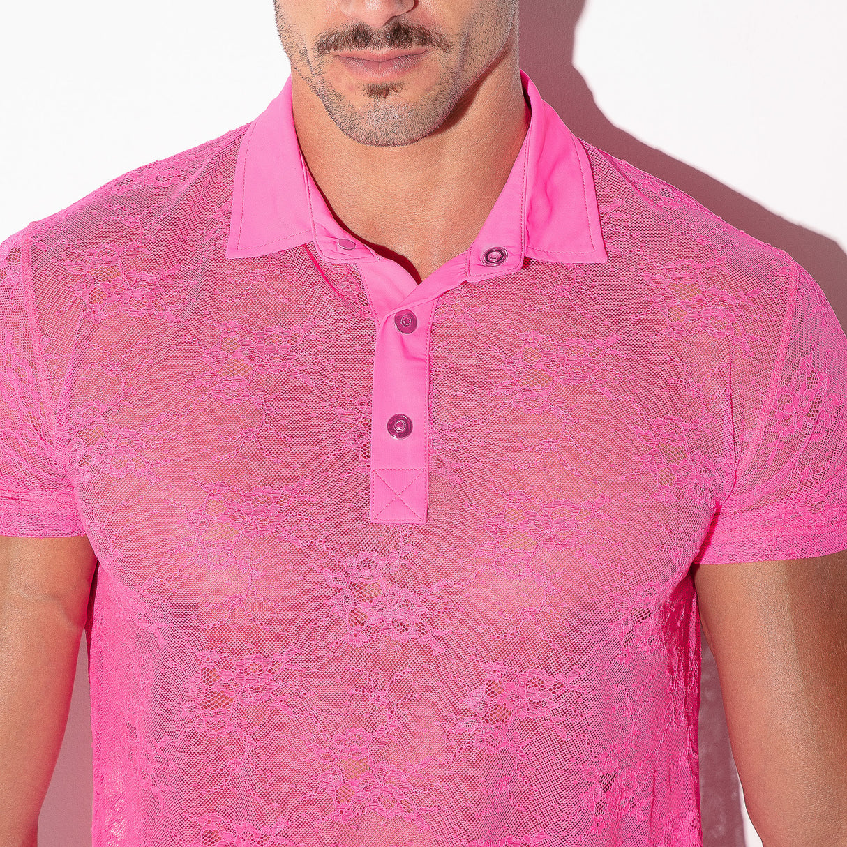 Code 22 Sheer Lace Polo Fuchsia