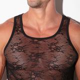 Code 22 Sheer Lace Tank Top Black
