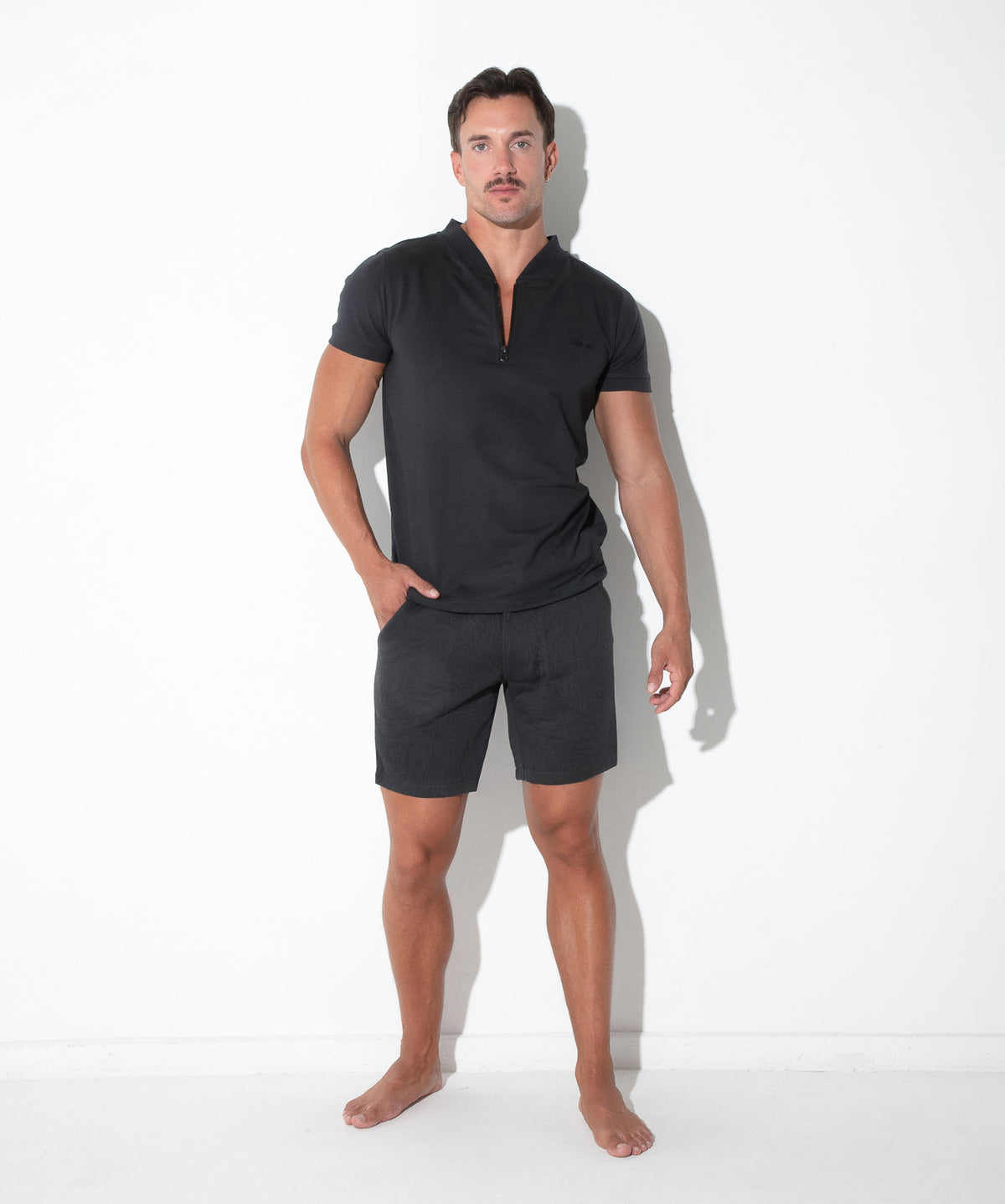 Code 22 French Terry Half Zip T Shirt Charcoal