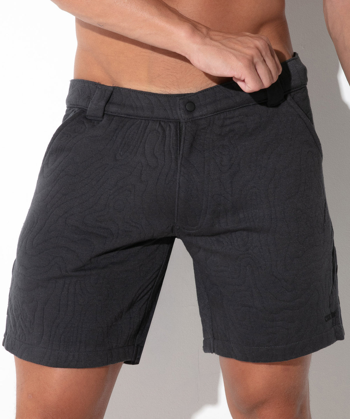 Code 22 Quilted Snap Detail Shorts Charcoal