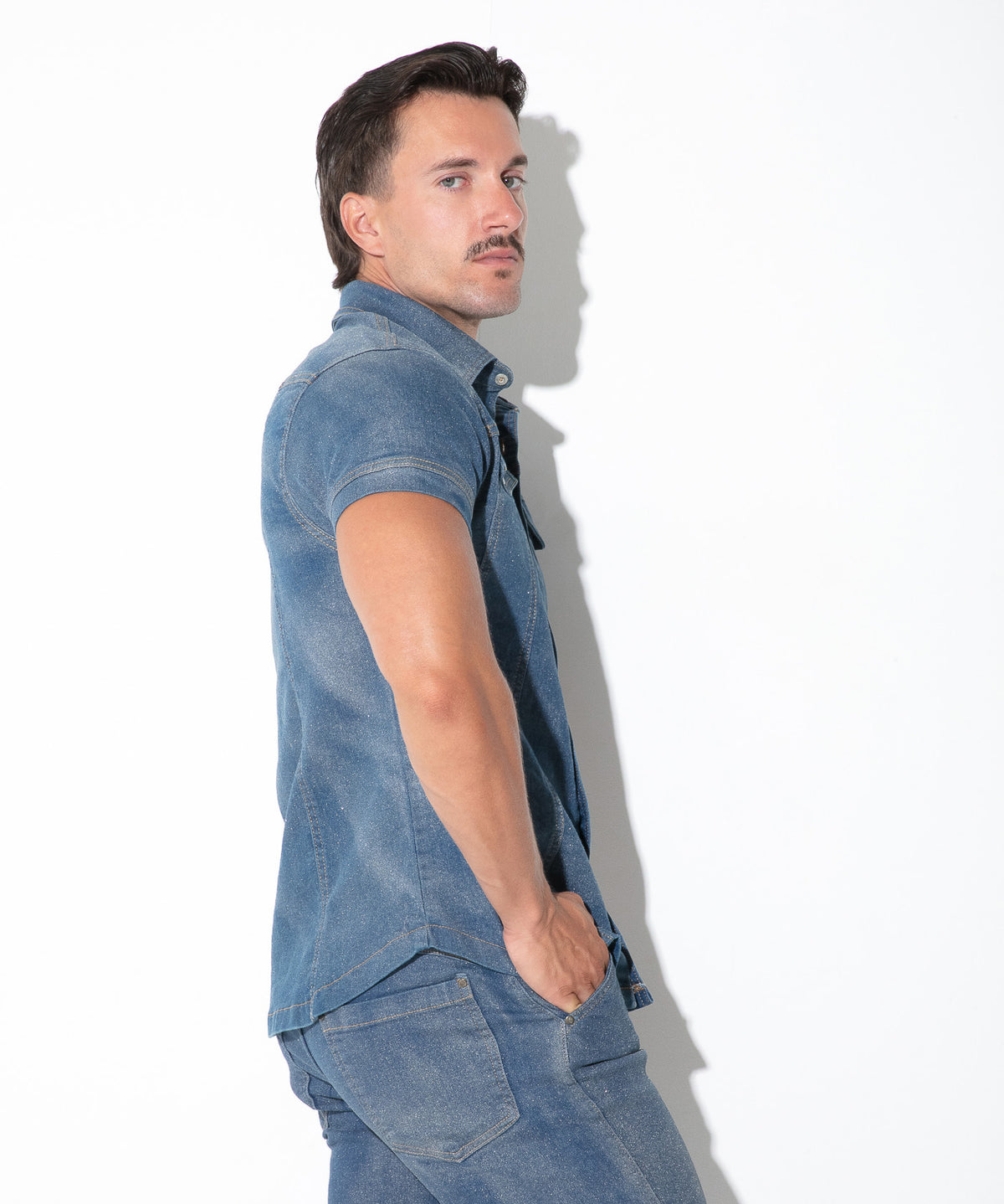 Code 22 Metallic Denim Shirt Silver